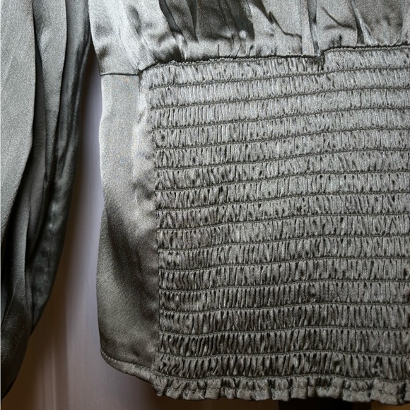 Abercrombie & Fitch - Bohemian Silky Satin with Tie Olive Green Tie-Front Blouse - Picture 3 of 9